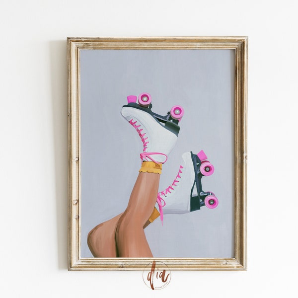 Preppy Girly Wall Art, Trendy Wall Art, Pink Roller skates Art Print, Downloadable Print, Retro Aesthetic, Printable Teen Girls Room Decor