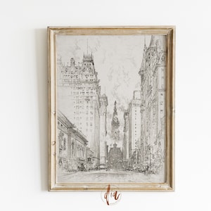 Vintage Cityscape Drawing, Antique Architecture Drawing, Minimalist Wall Art, Neutral Aesthetic, DIGITAL Wall Gallery Print, European Decor