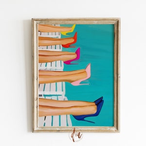Retro 50s Aesthetic Painting, Maximalist Art, Trendy Wall Art, Shoe Lover Art Print, Fashion Painting, Downloadable Print, Girly Painting