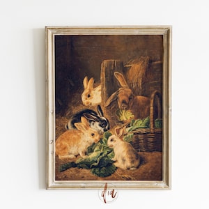 Vintage Rabbit Painting, Nursery Print, Easter Wall Art, Digital Prints, Antique Oil Painting, Printable Wall Art, French Country Decor