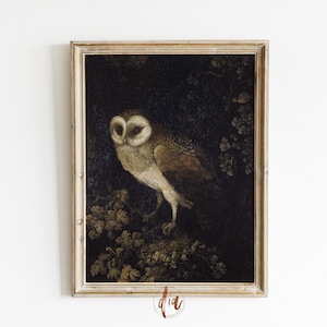 Vintage Eulen Druck, dunkle Academia, stimmungsvolle Malerei, antikes Ölgemälde, druckbare Wandkunst, Cottagecore Dekor, Galerie Wanddruck