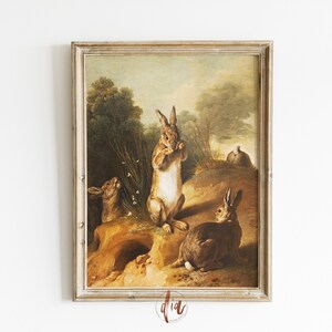 Vintage Bunny Rabbit Painting, Easter Wall Art, Vintage Nursery Print, Digital Prints, Antique Oil Painting, Printable Wall Art