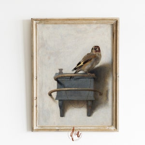 Vintage Bird Art, Goldfinch Antique Oil Painting, Digital Print, French Country Farmhouse Decor, Kitchen Print, Printable Wall Art