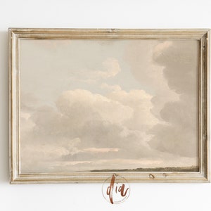 Cloud Painting, Vintage Cloud Print, Neutral Landscape, Muted Sky Art, Large Horizontal Wall Art, Nursery Decor, Printable Wall Art
