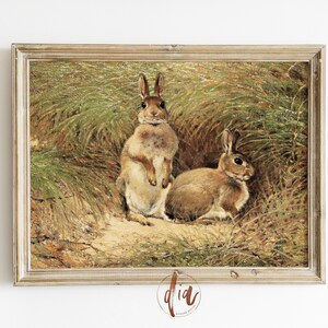 Bunny Print, Vintage Rabbit Painting, Easter Wall Art, Vintage Nursery Decor, Digital Prints, Antique Oil Painting, Printable Wall Art