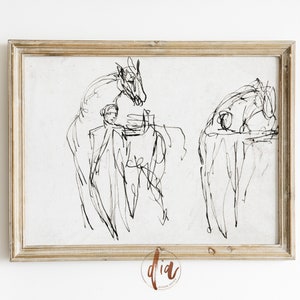 Vintage Minimalist Line Art, Horse Sketch, Abstract Horse Print, Man with Horse Line Drawing, DIGITAL PRINTS, Eclectic Wall Gallery Print