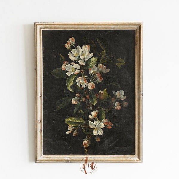 Estampado floral vintage oscuro, impresión de galería de pared de flores cambiantes, academia oscura, decoración cottagecore, arte de pared imprimible, decoración estética de la habitación