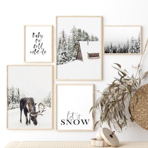 Winter Print Set of 5 Prints Modern Farmhouse Christmas Decor Holiday Decor Wall Gallery Set Winter Photography Winter Sayings Printable Art