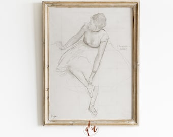 Vintage Ballerina Drawing, Dancer Wall Art, Vintage French Art, Ballerina Sketch, Edgar Degas, Digital Prints, Dancer Printable Art