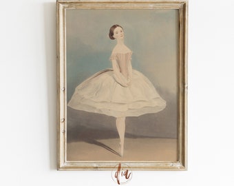 Ballerina Coquette Art Print, Girls Room Wall Art, Girls Nursery Decor, Vintage Painting, Pastel Aesthetic, Printable Wall Art Digital Print