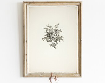 Vintage Floral Sketch, Printable Antique Floral Drawing, French Country Farmhouse, Vintage Minimal Sketch, Flower Drawing Printable Wall Art