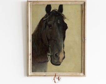 Vintage Horse Head Painting, Moody Dark Print, Horse Wall Art Print, Farmhouse Decor, Printable Wall Art, Gallery Wall Print, Dark Academia