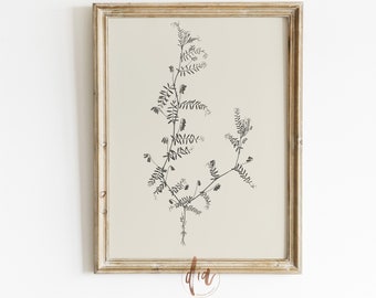 Vintage Botanical Sketch, Printable Antique Leaf Drawing, Minimal Line Art, French Country Decor, Printable Wall Art, Digital Art Prints