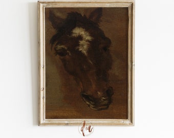Horse Head Painting, Dark Academia, Vintage Horse Painting, Moody Aesthetic, Horse Wall Art Print, Cottagecore Decor, Printable Wall Art