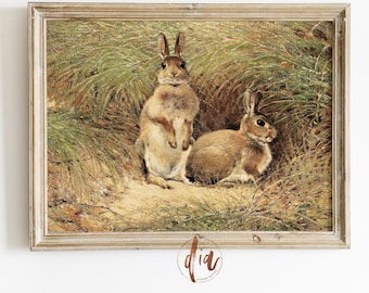 Bunny print, vintage konijn schilderij, paasmuurkunst, vintage kinderkamer decor, digitale prints, antiek olieverfschilderij, afdrukbare muurkunst