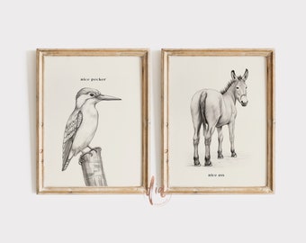 Funny Bathroom Print Set, Digital Prints, Nice Ass Pecker Printable Wall Art, Donkey Poster Vintage Illustration Toilet Humor Bathroom Decor