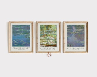 Claude Monet Print Set of 3, Water Lilies Exhibition Poster Set, Gallery Wall Set, Vintage Poster Prints, Monet Painting, Printable Wall Art