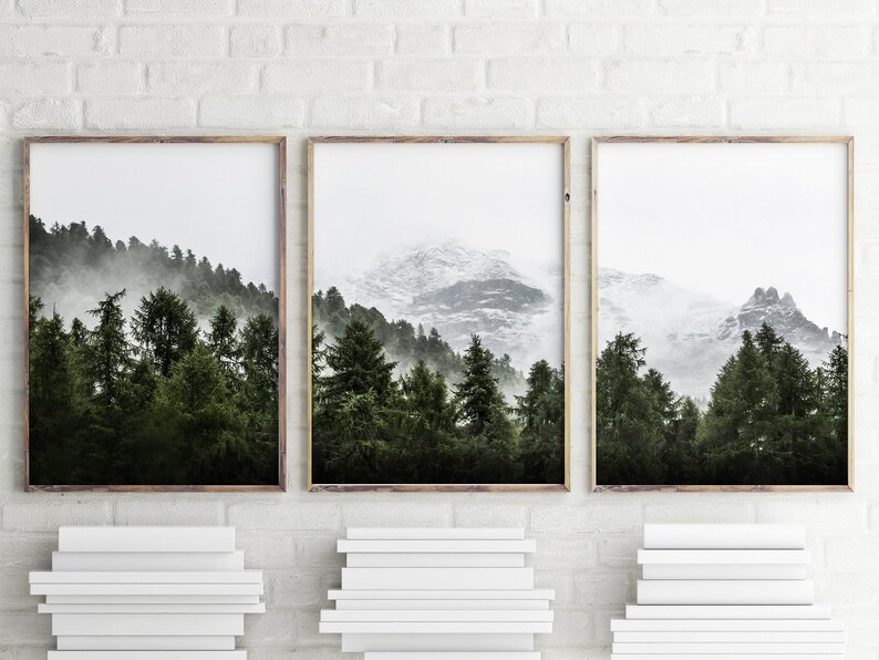 Set of 3 Prints Forest Wall Art Mountain Print 3 Piece Set Landscape ...