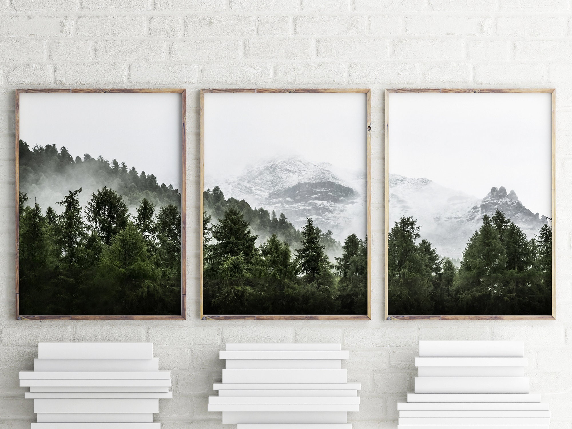 Set of 3 Prints Forest Wall Art Mountain Print 3 Piece Set Landscape ...