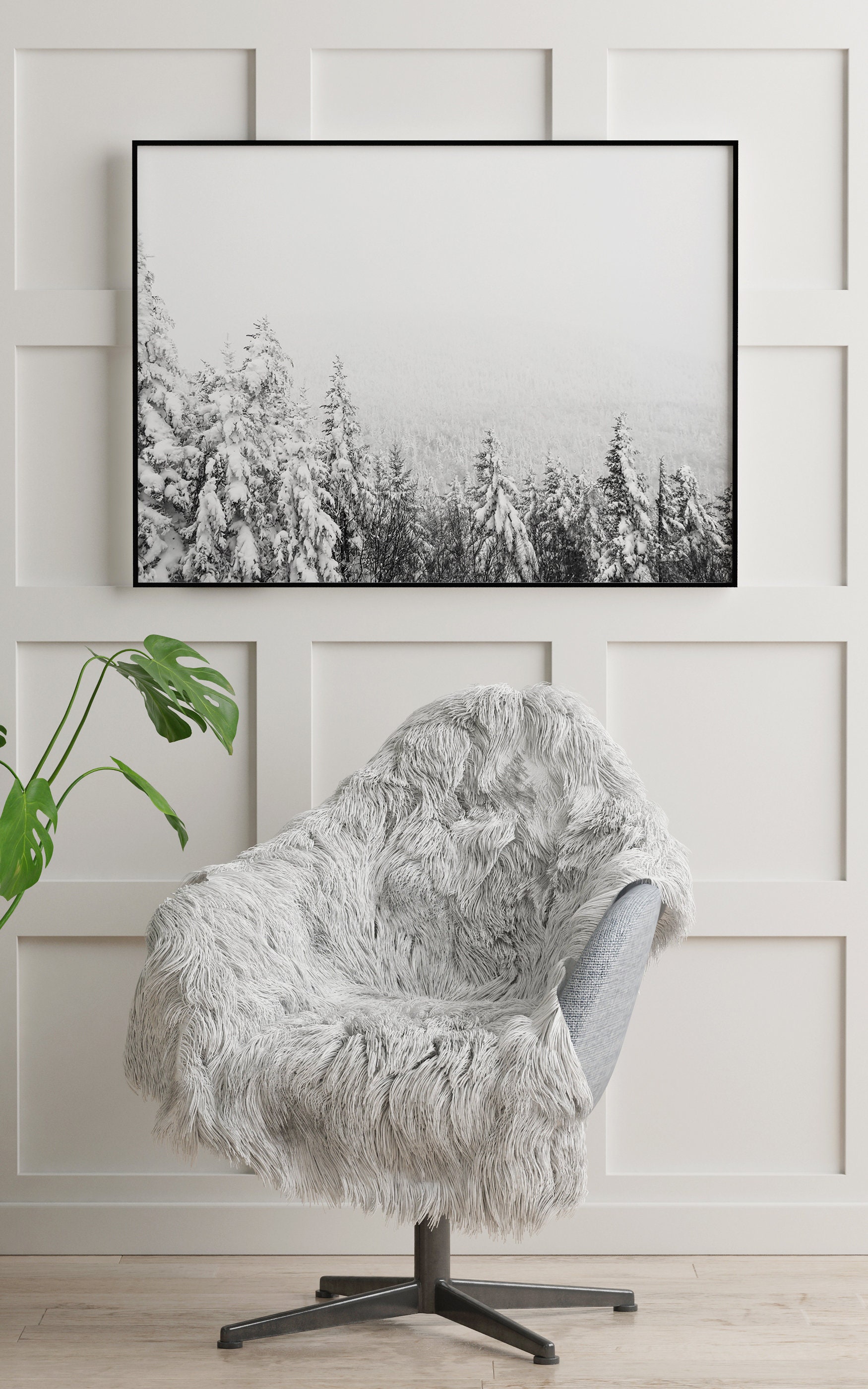 Winter Forest Print Christmas Wall Art Snow Covered Pine Trees ...