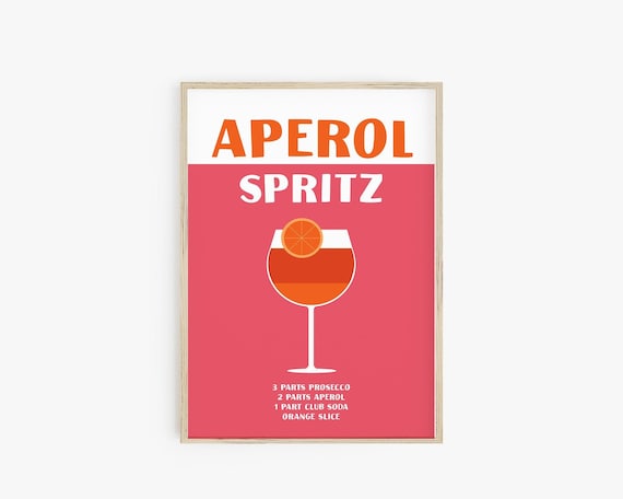 Aperol Spritz Poster, Cocktail Art Print, Alcohol Wall Art, Maximalist Decor, Bar Cart Print, Cocktail Poster, Preppy Poster, Drink Recipe