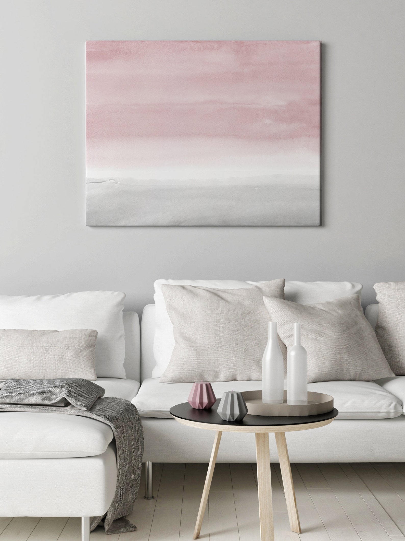 Pink Grey Watercolor Abstract Art Extra Large Horizontal Print Etsy