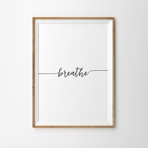 Atmen Sie Typographie Pilates Poster Yoga Druck druckbare Wand Kunst Digital Download Geschenke für ihre Druckerei Büroeinrichtung atmen Druck