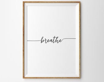 Atmen Sie Typographie Pilates Poster Yoga Druck druckbare Wand Kunst Digital Download Geschenke für ihre Druckerei Büroeinrichtung atmen Druck