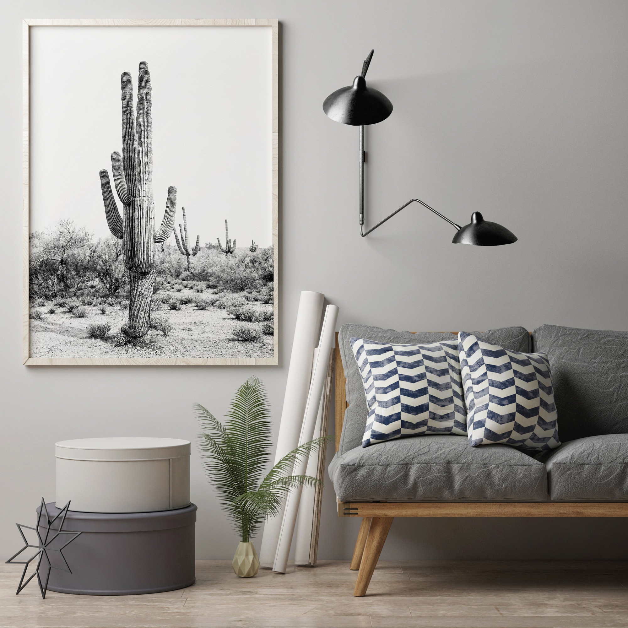 Desert Cactus Print Black and White Southwestern Decor Printable Art ...