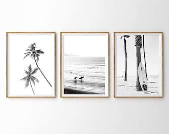 Surf Art Poster da surf Galleria da parete Set di 3 stampe Arte da parete a 3 pezzi Stampa da spiaggia Stampa oceano Decorazione costiera Decorazione da spiaggia Stampa tavola da surf
