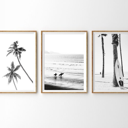 Surfer on the Beach. Coastal 3 Piece Wall Art
