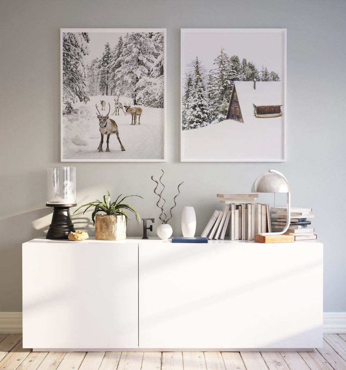 Reindeer Wall Art Set Winter Poster Set Set of 2 Prints Christmas ...
