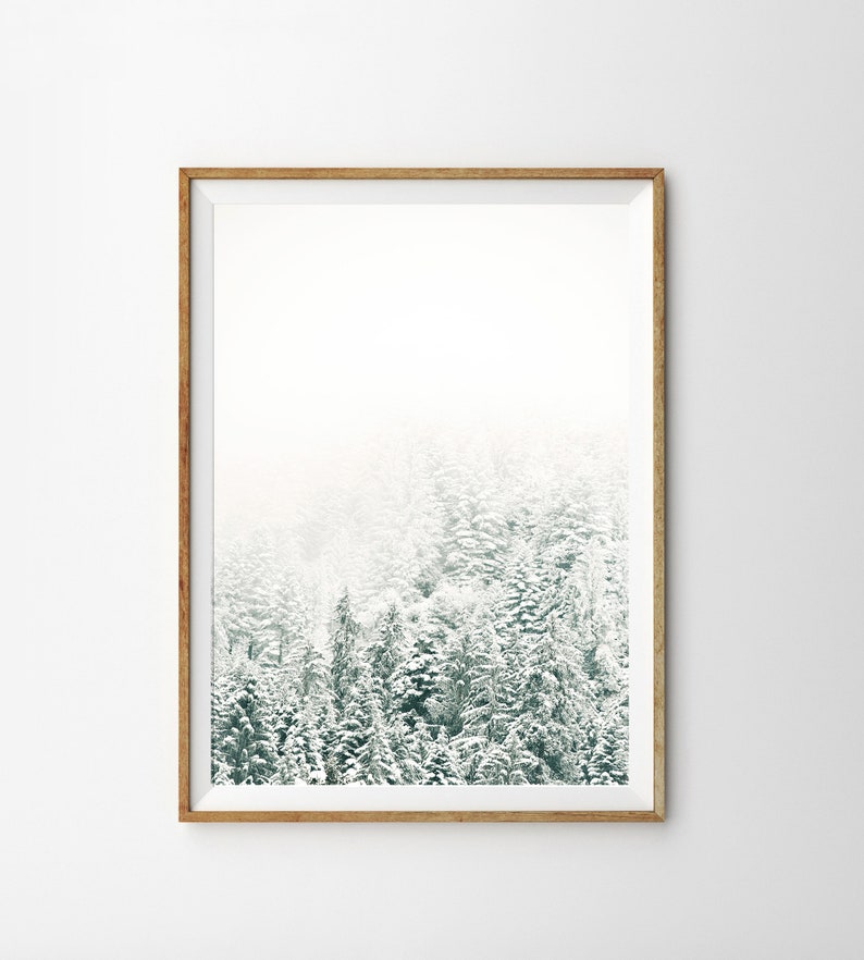Fir Trees Print Snowy Forest Winter Wall Art Woodland Print Printable ...