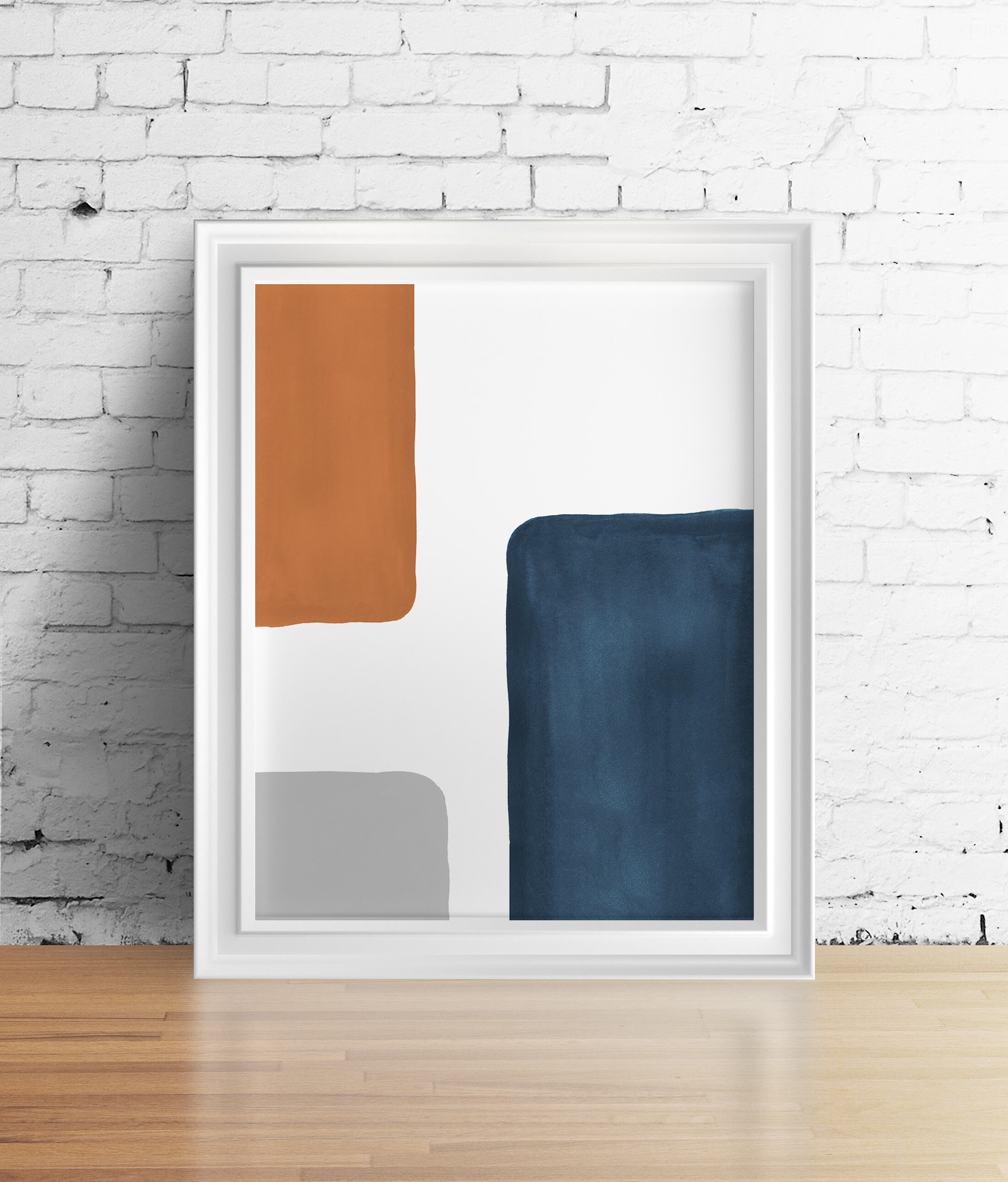 Mid Century Modern Print Abstract Wall Art Prints Terracotta Indigo ...