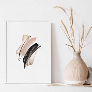 Watercolor Brushstrokes Print, Abstract Wall Decor, Modern Minimalist Wall Art Prints, Black Blush Gold, Downloadable Printable Wall Art, image 4