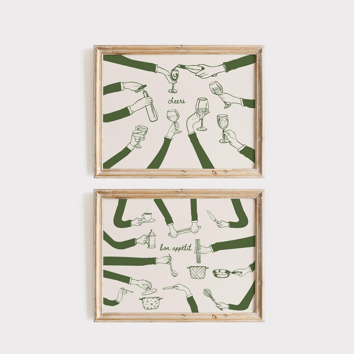 set of 2 bon appetit prints, retro cooking prints,... Retro Kitchen Print Set of 2 Green Digital Prints, Cheers Bar Cart ...
