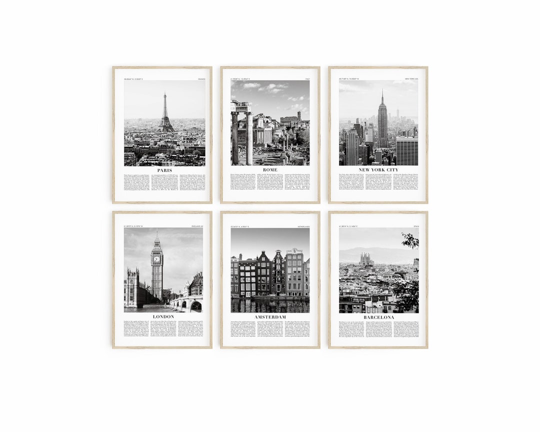 Travel Poster Set. Black and White Travel Print Set of 6. New York City ...