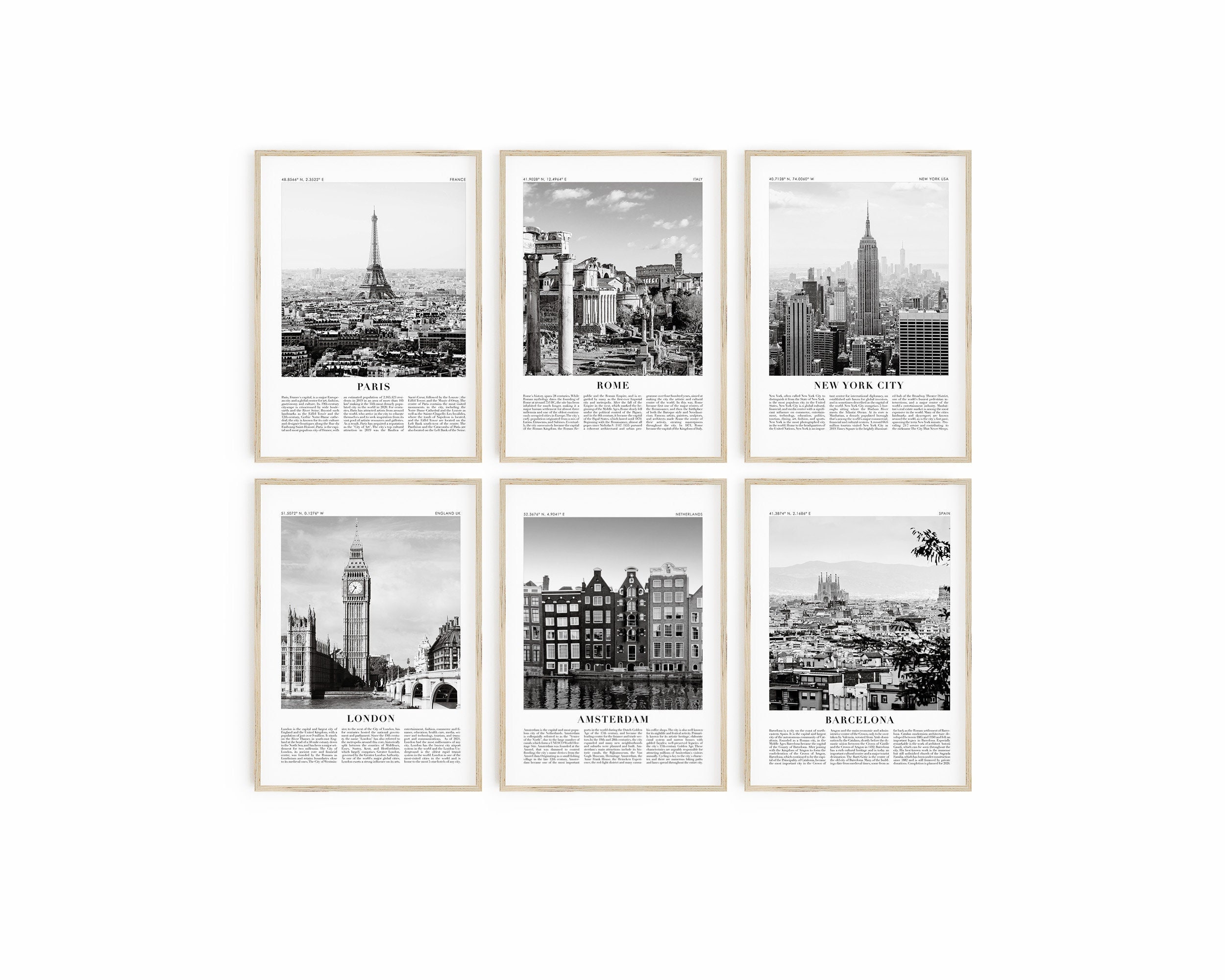 Travel Poster Set. Black and White Travel Print Set of 6. New York City ...