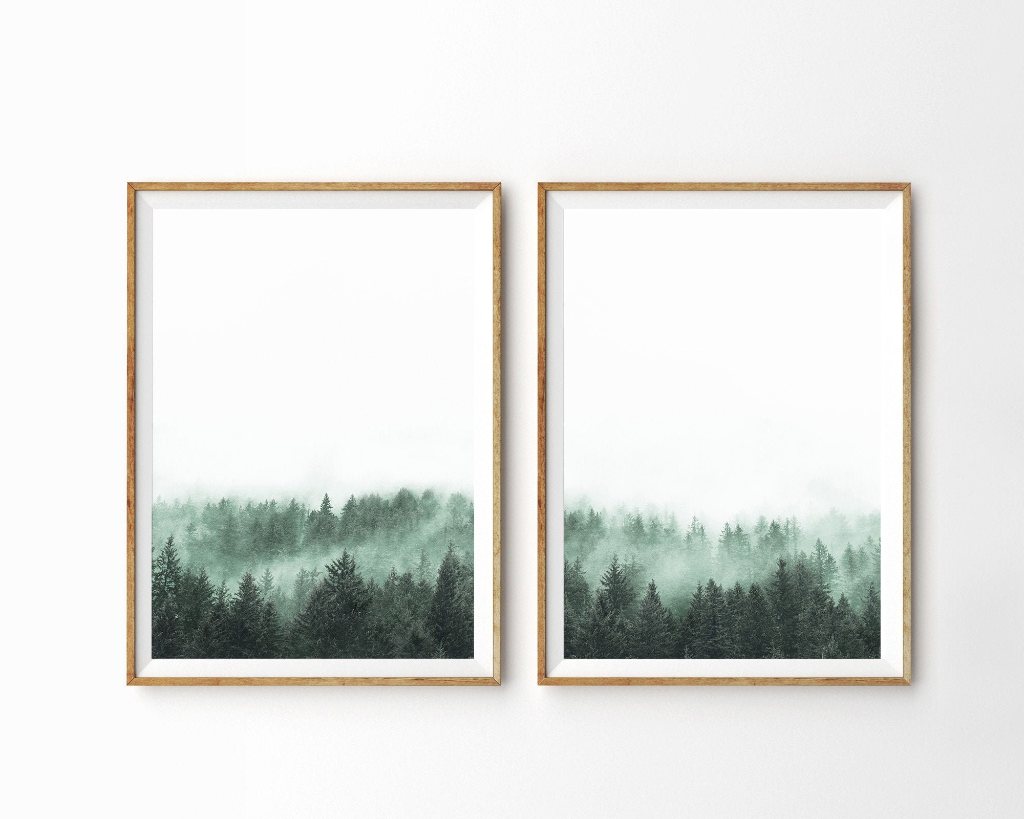Set of 2 Prints Forest Wall Art Set Foggy Forest Print Nordic Print ...