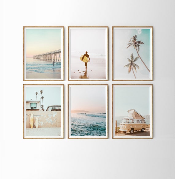 California Surf Art Set Of 6 Prints Beach Wall Summer - California Wall Art Set California Surf Art Set Of 6 Prints Beach Wall Summer - California Wall Art Set