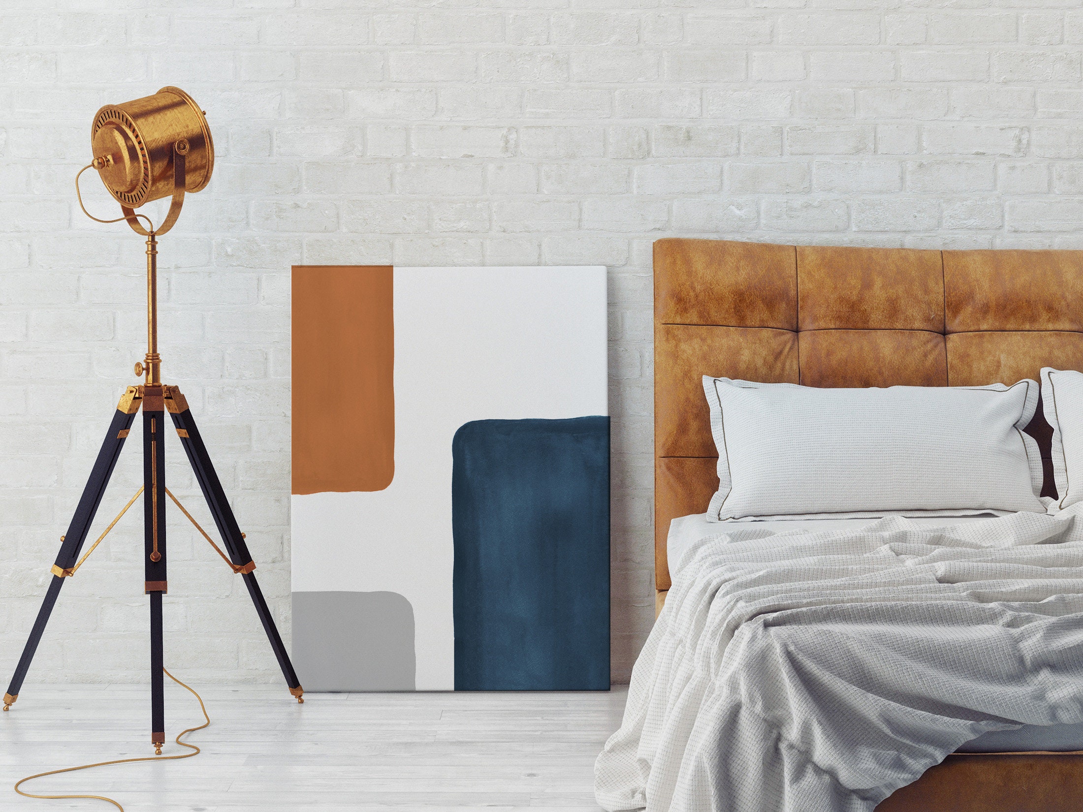 Mid Century Modern Print Abstract Wall Art Prints Terracotta Indigo ...