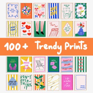 Trendy Gallery Wall Art Set, Dopamine Bundle, Maximalist Digital Prints, Preppy Poster Aesthetic, Dorm Room Decor, Printable Colorful Art