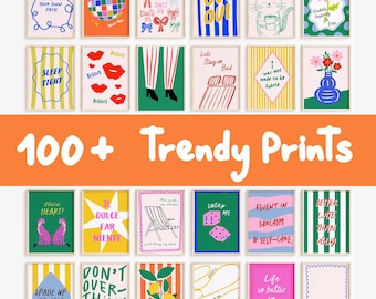 Trendy Gallery Wall Art Set, Dopamine Bundle, Maximalist Digital Prints, Preppy Poster Aesthetic, Dorm Room Decor, Printable Colorful Art