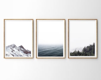 3er Set Prints Natur Print Minimalist 3 Stück Wand Kunst Landschaft Prints Berg Print Wald Print Ozean Wand Kunst Naturfotografie