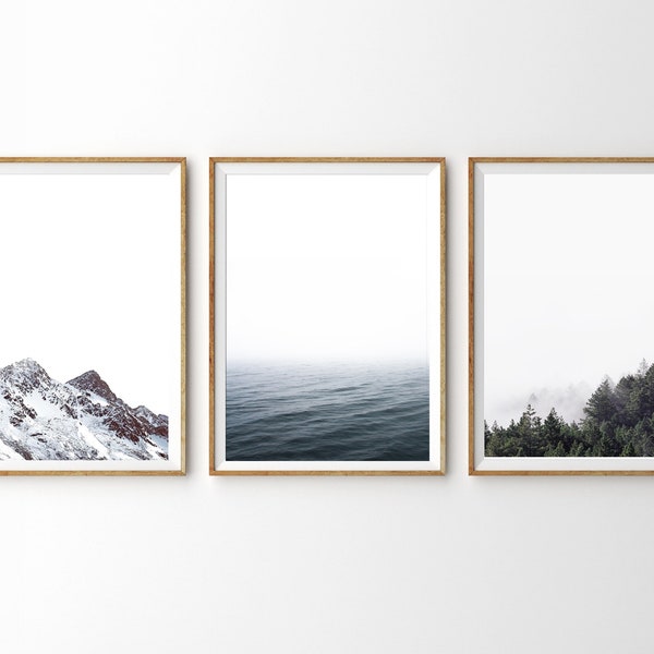 Set of 3 Prints Nature Print Minimalist 3 Piece Wall Art Landscape Prints  Mountain Print Forest Print Ocean Wall Art Nature Photography