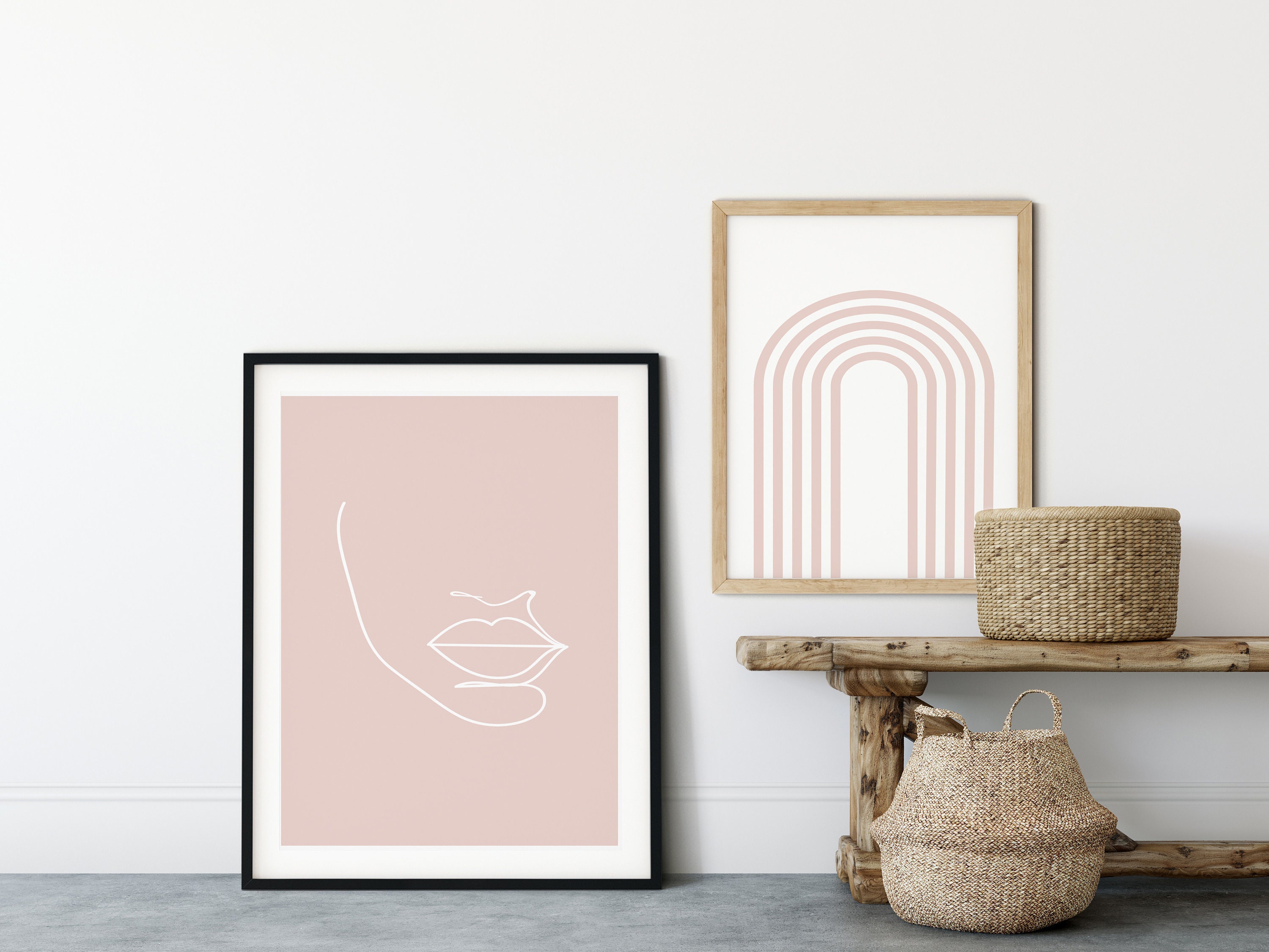 Blush Pink Abstract Wall Art Set of 2 Prints Downloadable Art Etsy