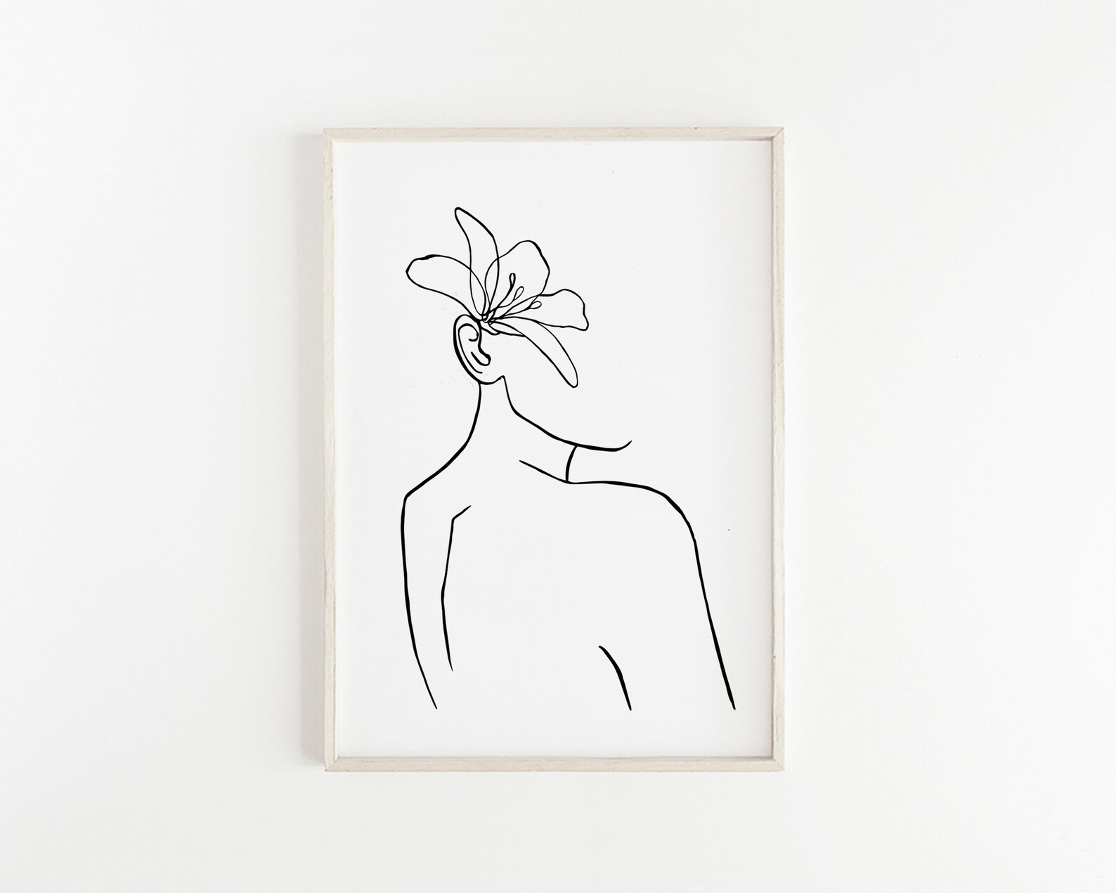 Female Body Line Art Print Flower Line Drawing Minimalist Print Modern ...