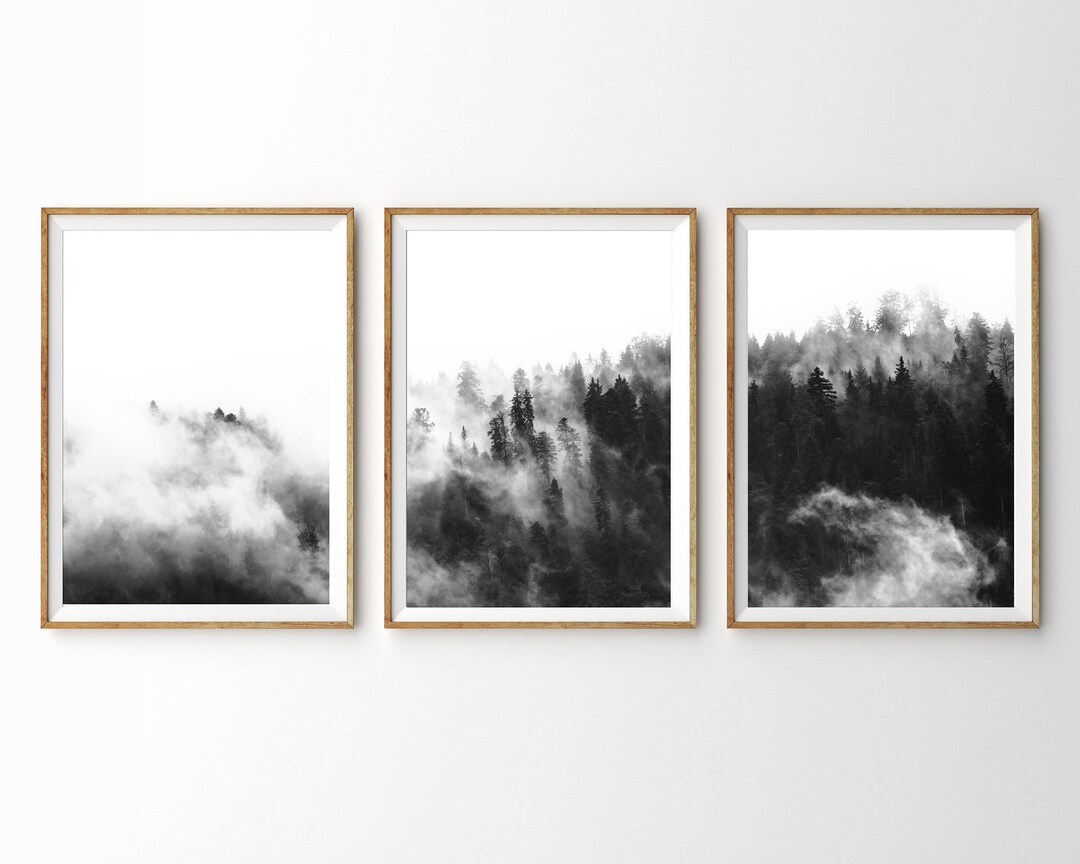 3 Piece Wall Art Forest Print Set of 3 Prints Nordic Print Black and ...