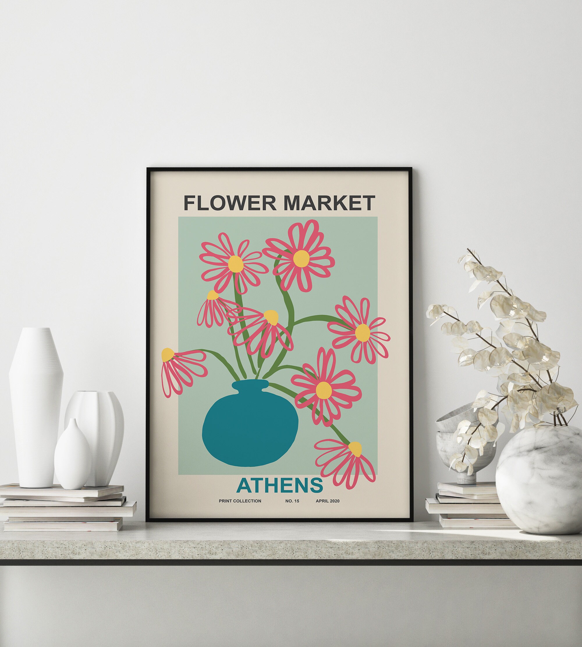 Flower Market Print, Spring Flowers in Vase, Abstract Flower Art Print ...