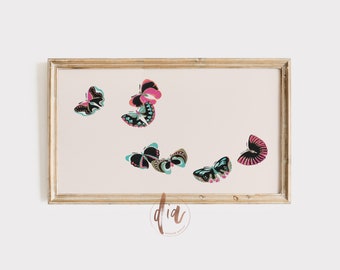 Frame TV Art Butterflies, Vintage Pastel Butterfly Art, Eclectic Decor, Bright Watercolor Art for Samsung Frame TV, LG tv, Digital Download